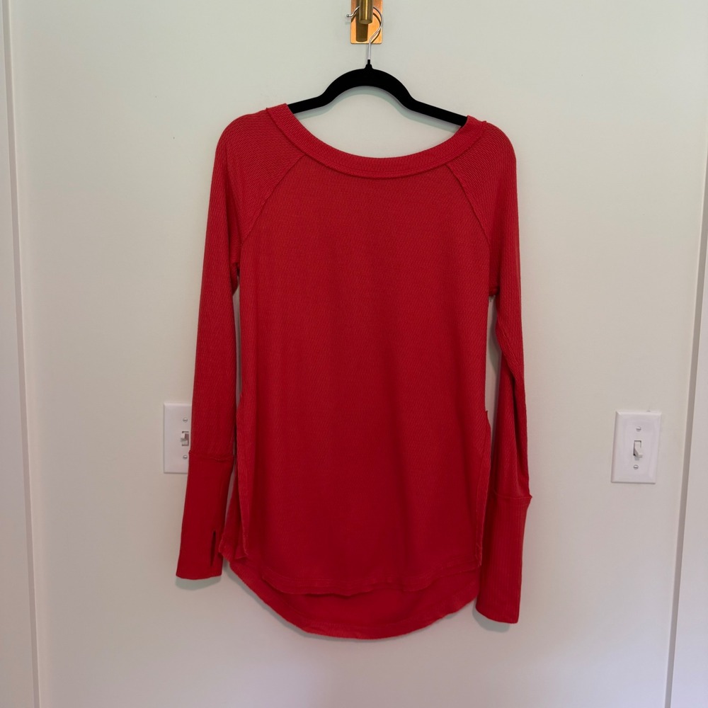 We The Free Free People Red Waffle Knit Thermal Top Long Sleeve XS OB403061